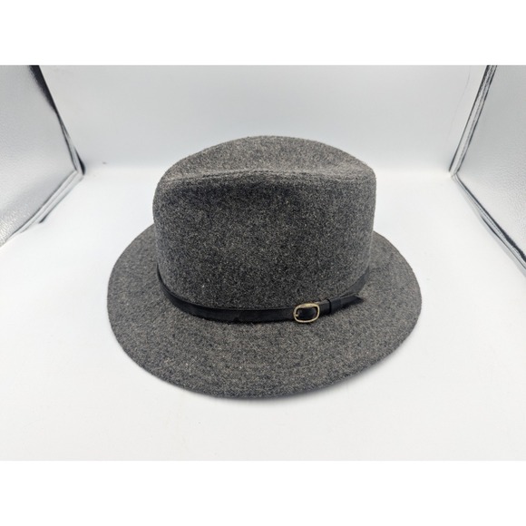 Young An Gray Fedora Hat Size L 7 1/4-7 3/8 MCM Strap Buckle Vintage - Picture 2 of 8